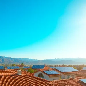 Solar panels on rooftops in a California neighborhood