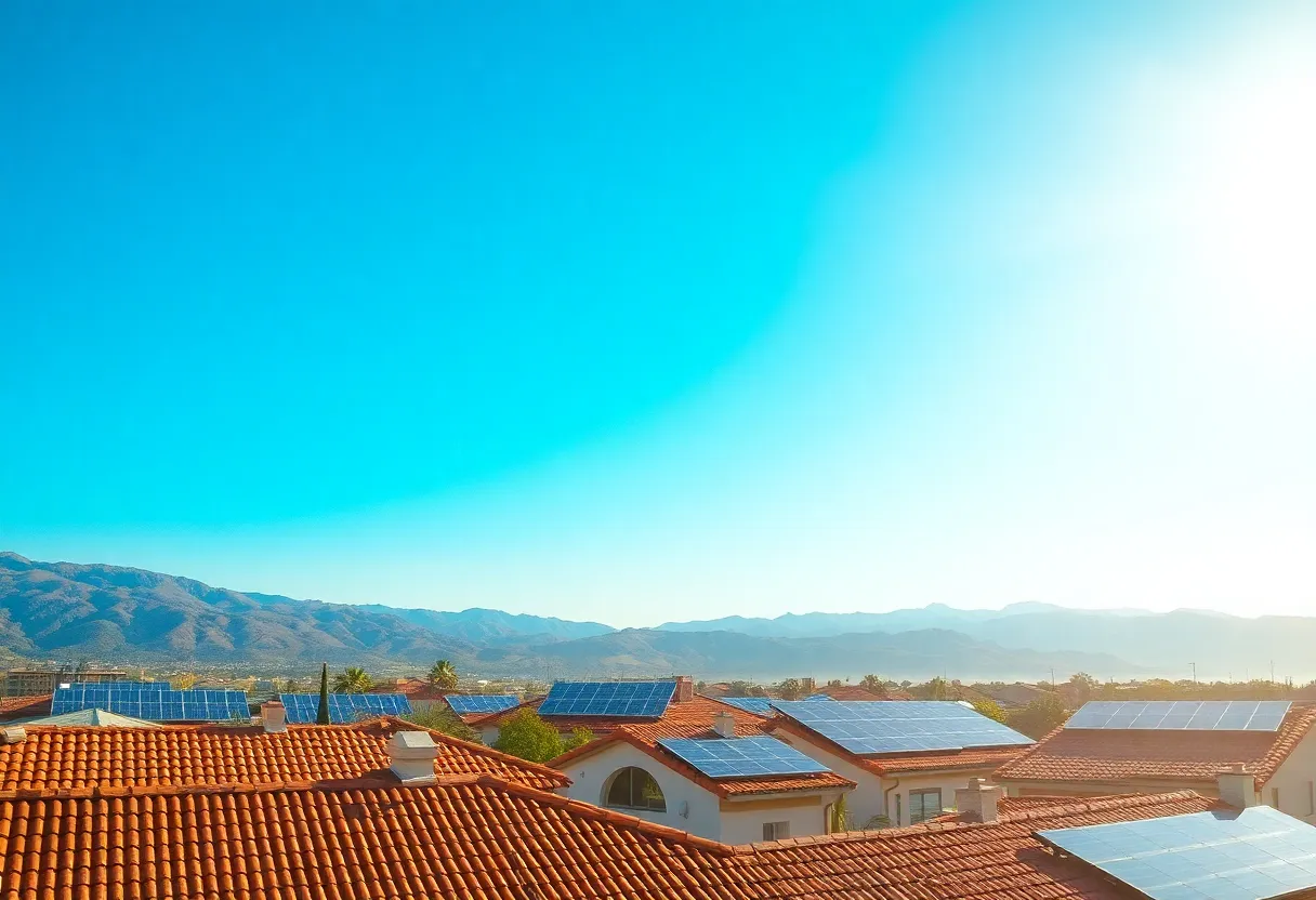 Solar panels on rooftops in a California neighborhood