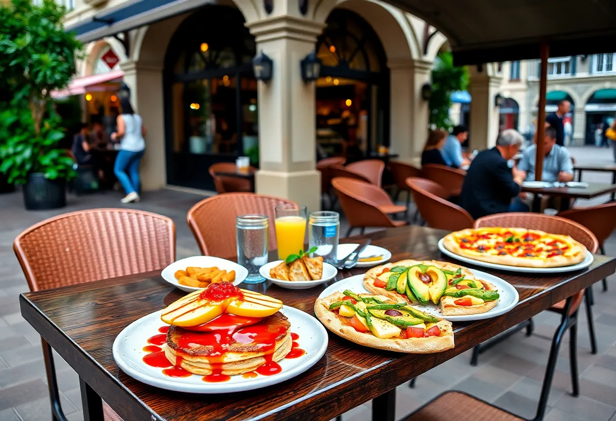People dining at the outdoor patio of Rose Bakery Cafe with delicious food