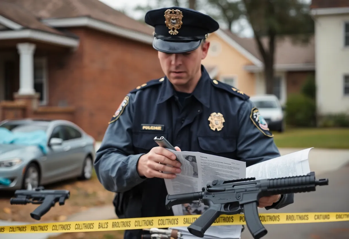Police conducting an investigation into child pornography and firearms.