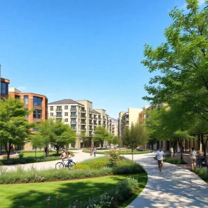 Artist's rendering of the Santa Ana urban village with mixed-use developments.