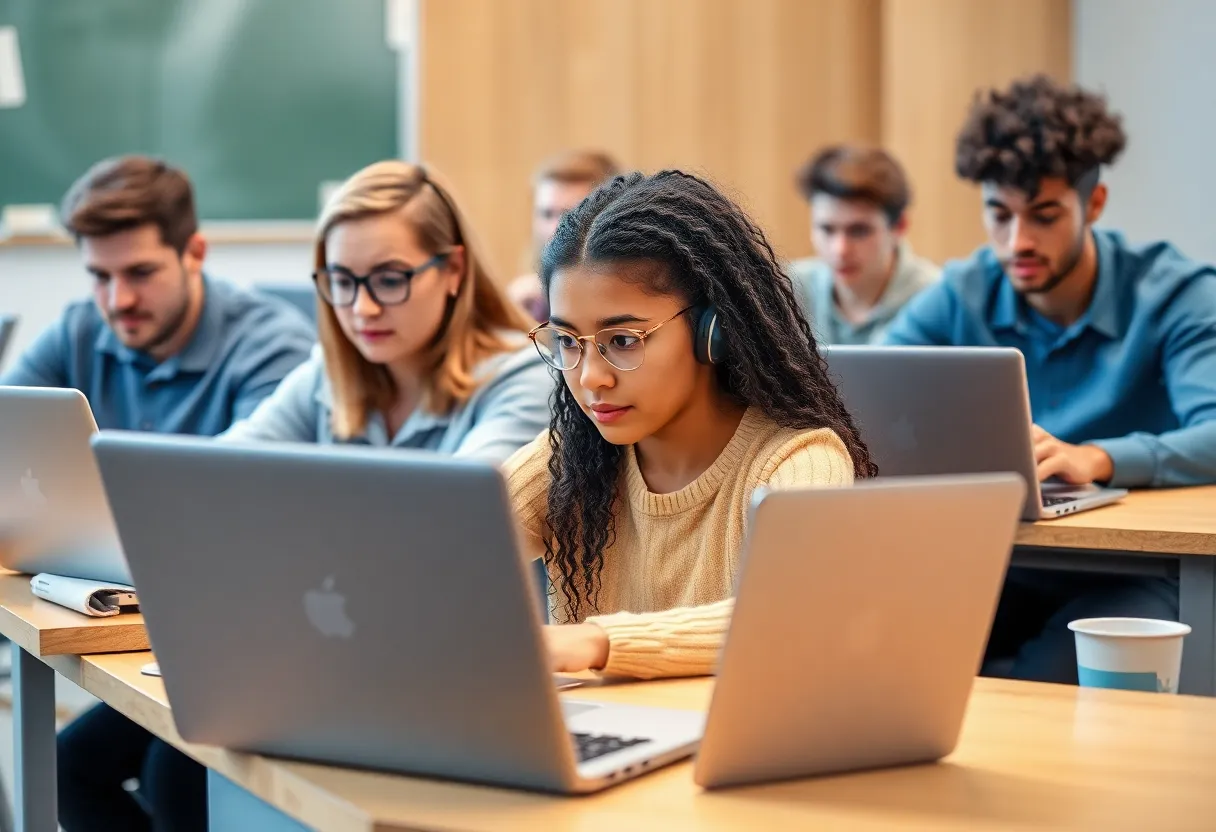 Students participating in a virtual classroom