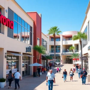 A busy retail shopping area in South Orange County