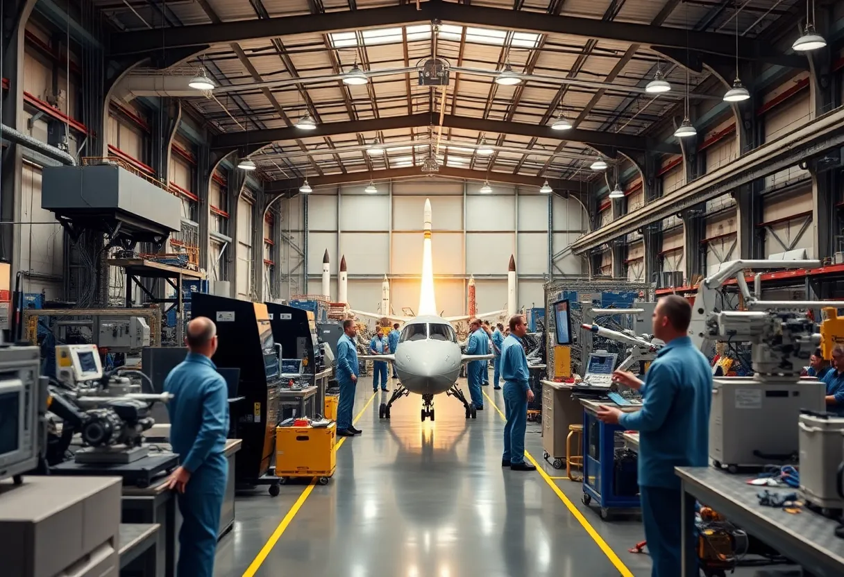 Aerospace manufacturing facility with engineers and technology in Southern California