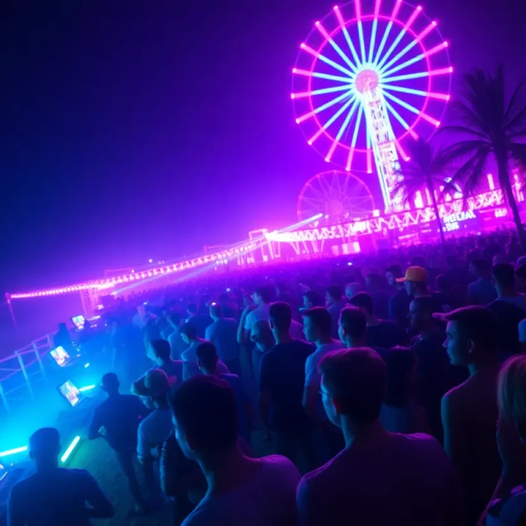 Crowd enjoying Kaskade's Sun Soaked Festival at Huntington Beach