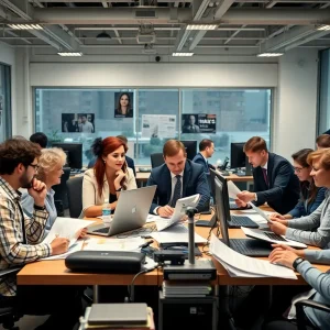 Newsroom of The California Post with journalists at work