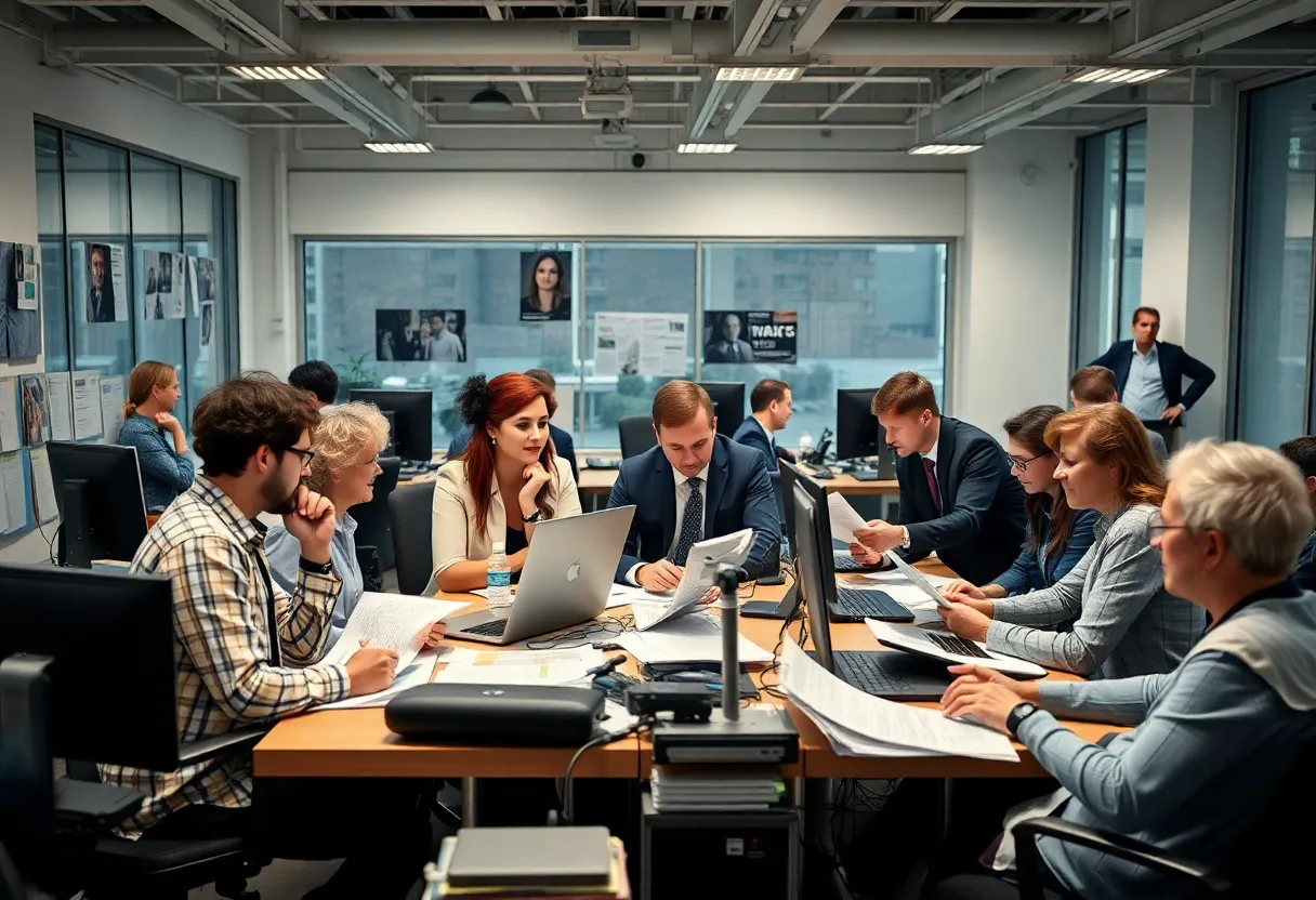 Newsroom of The California Post with journalists at work