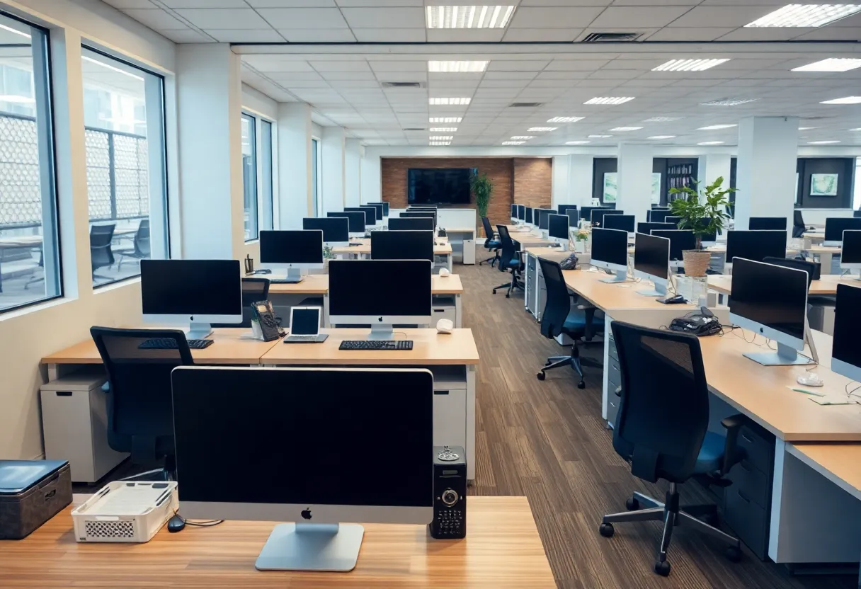 Empty desks representing unused office space in California