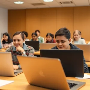 Students participating in virtual lessons at home