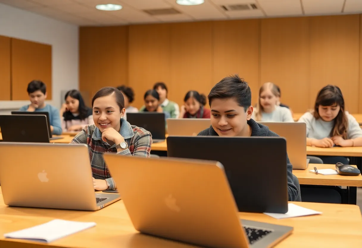 Students participating in virtual lessons at home