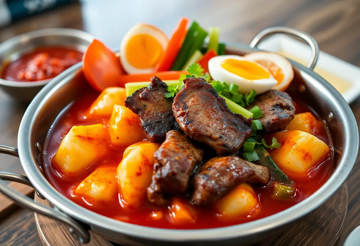 Plate of tteokbokki with brisket at Young Dabang