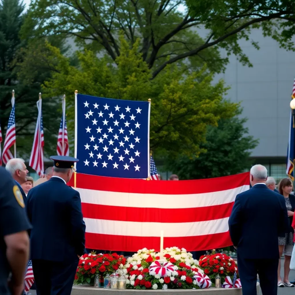 Community gathering at a memorial ceremony for 9/11 victims and first responders
