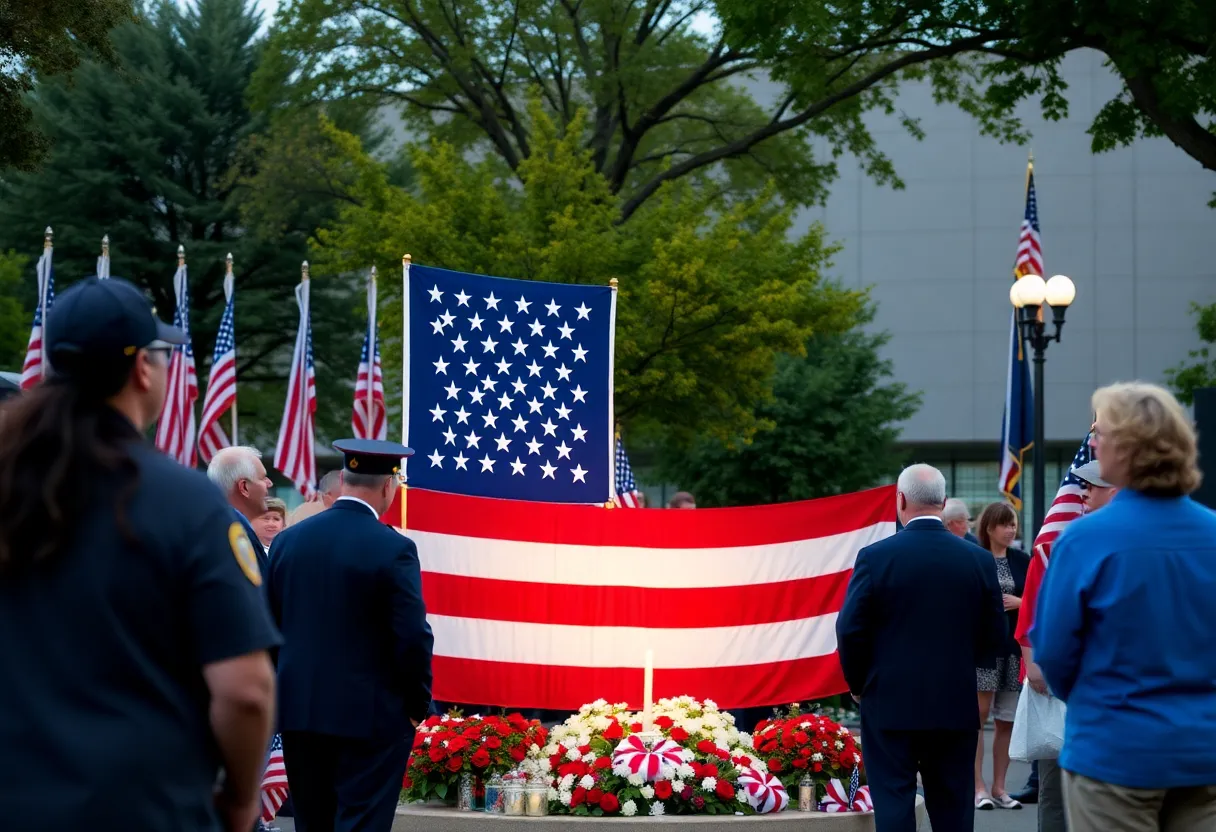 Community gathering at a memorial ceremony for 9/11 victims and first responders