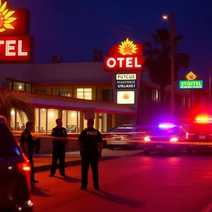 Police cordon outside a motel in Anaheim