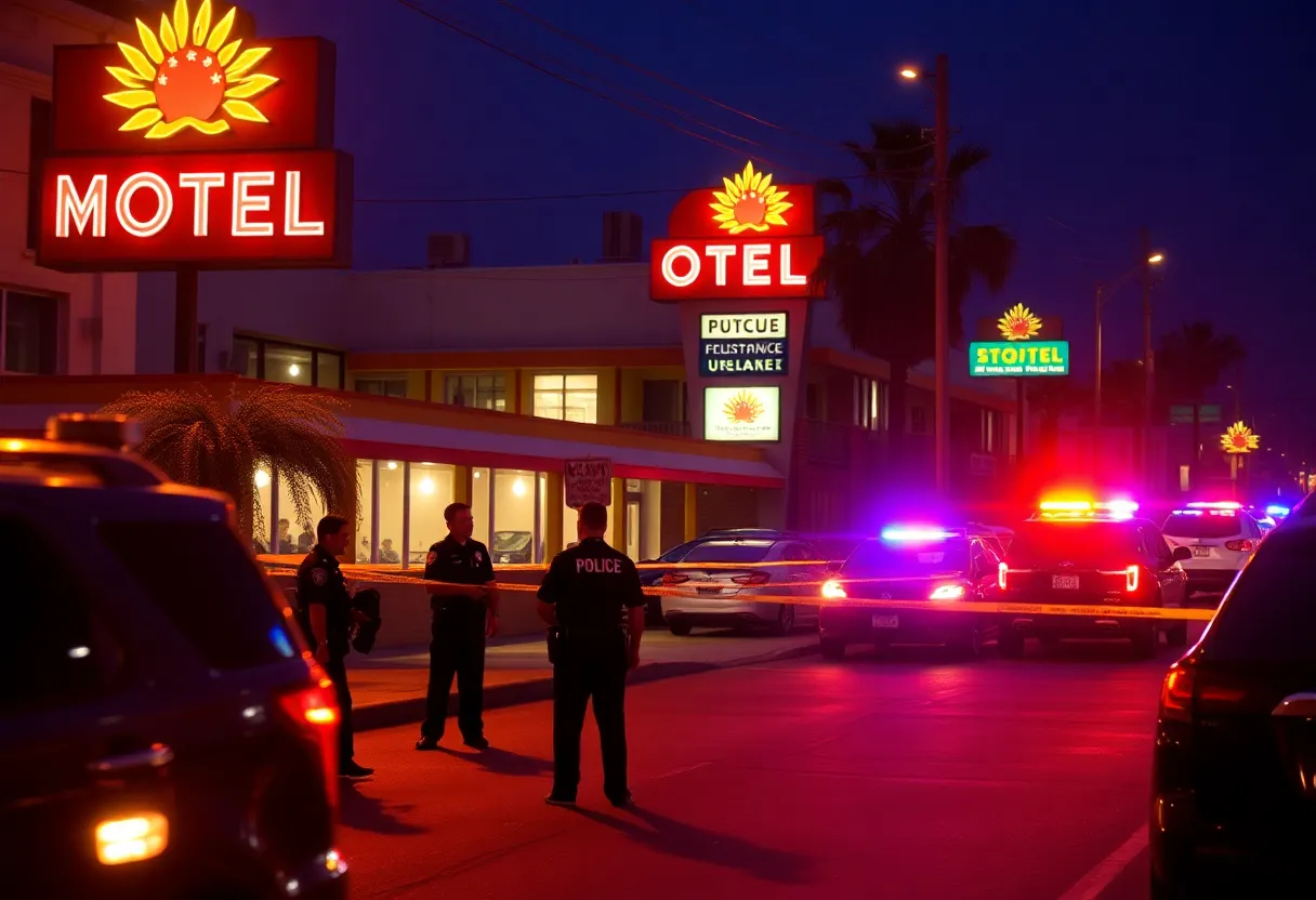 Police cordon outside a motel in Anaheim