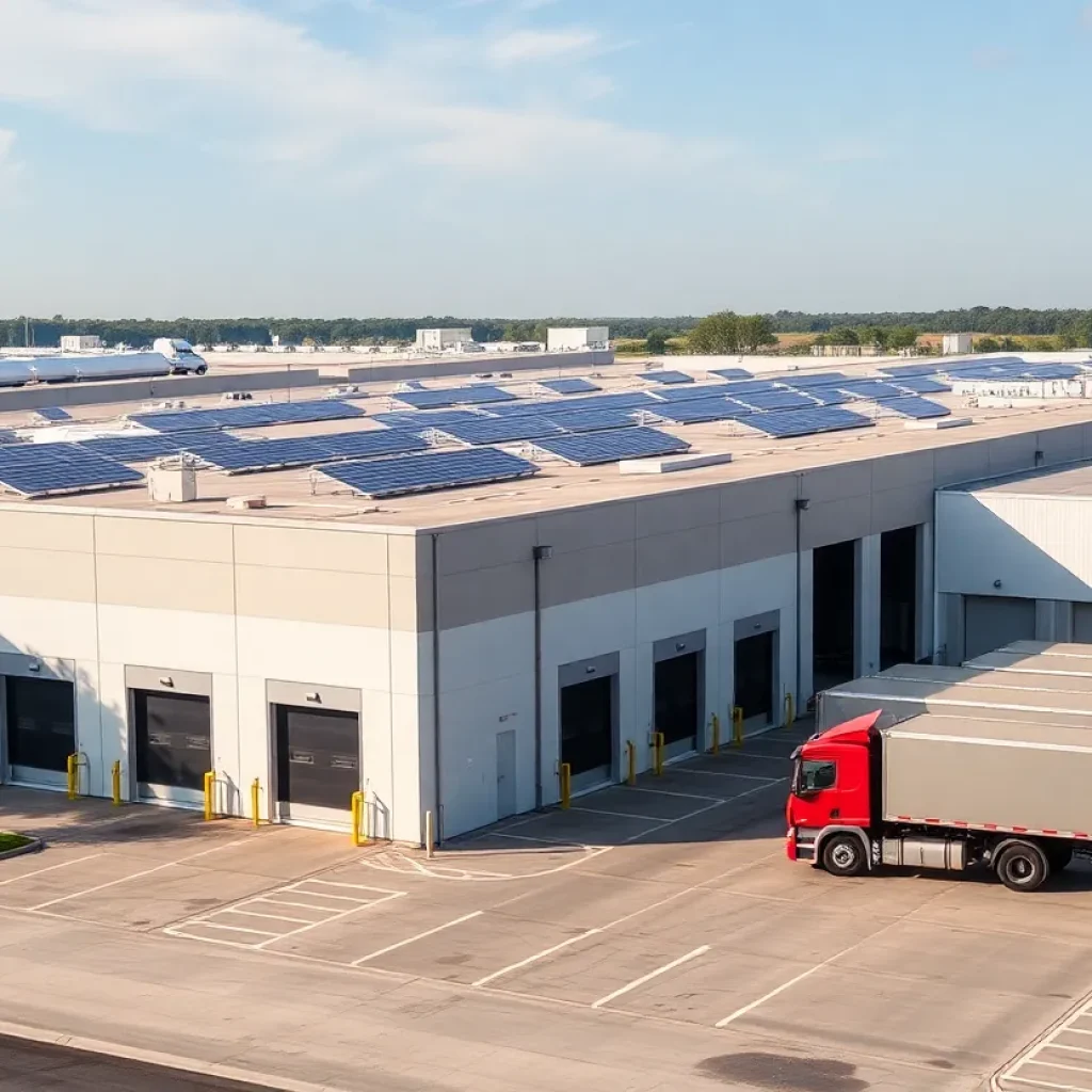 Anduril Industries facility with solar panels and loading docks