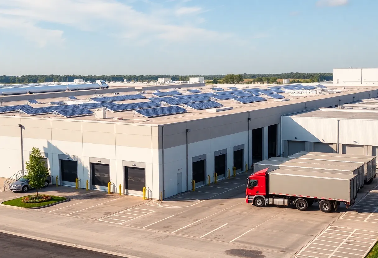 Anduril Industries facility with solar panels and loading docks