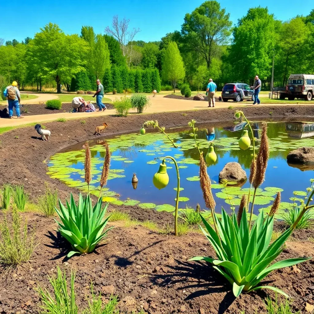 Restoration work in Big Canyon Park showcasing native plant seeding and pond transformation.