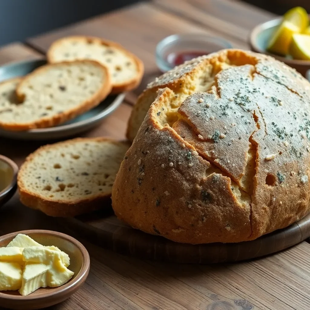 Blue corn masa sourdough bread displayed on a surface