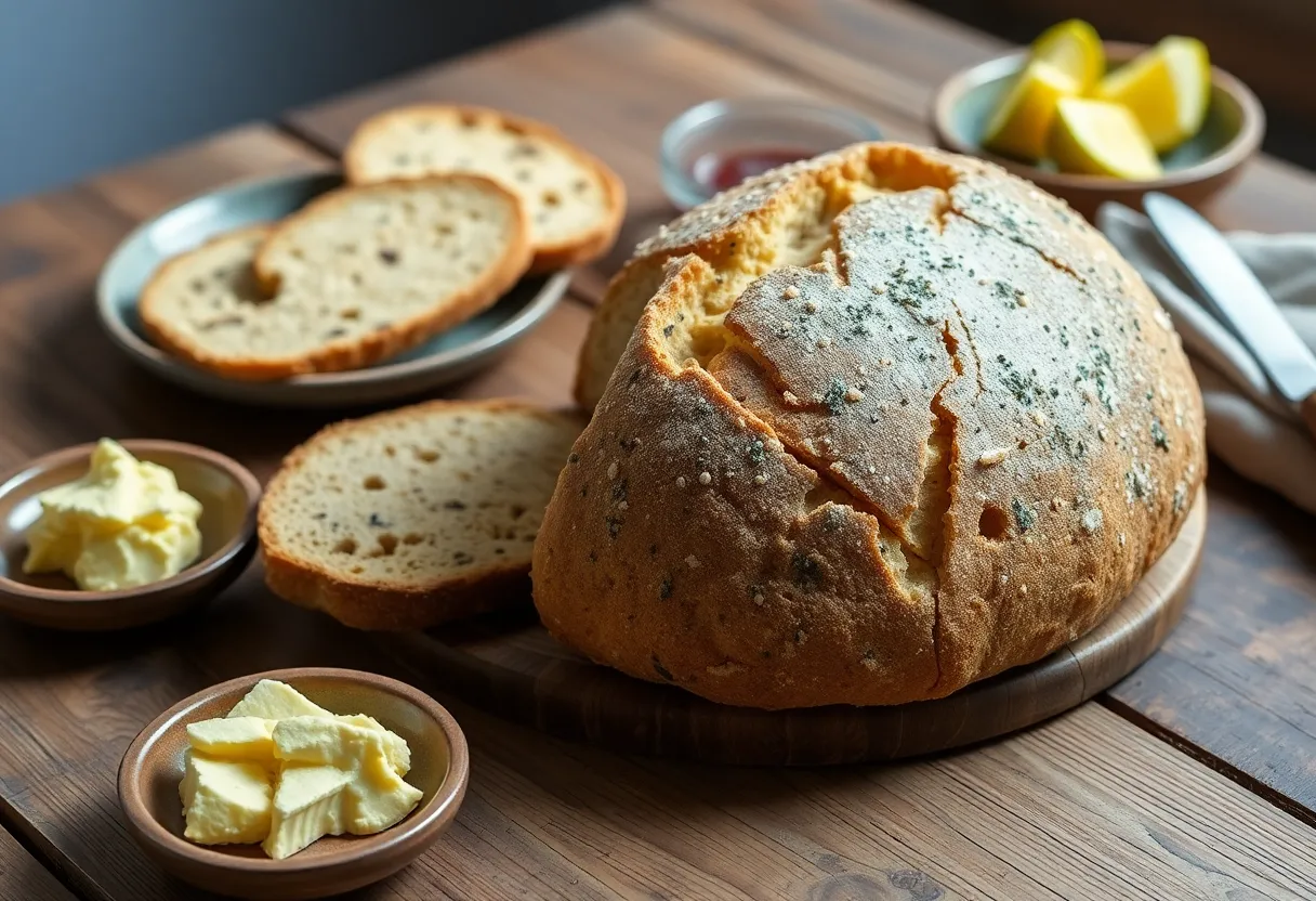 Blue corn masa sourdough bread displayed on a surface