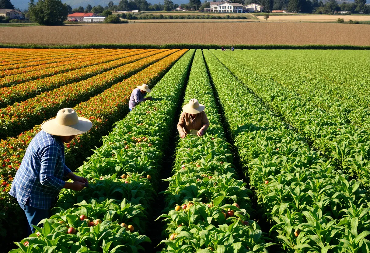 Harvesting crops in California by laborers