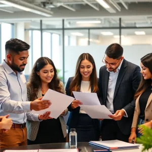 Diverse group of accountants collaborating in an office