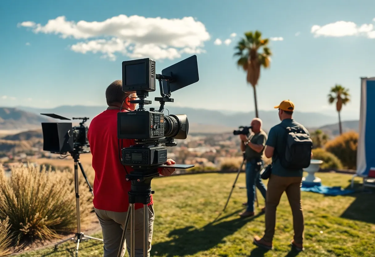 Crew filming a television show in California