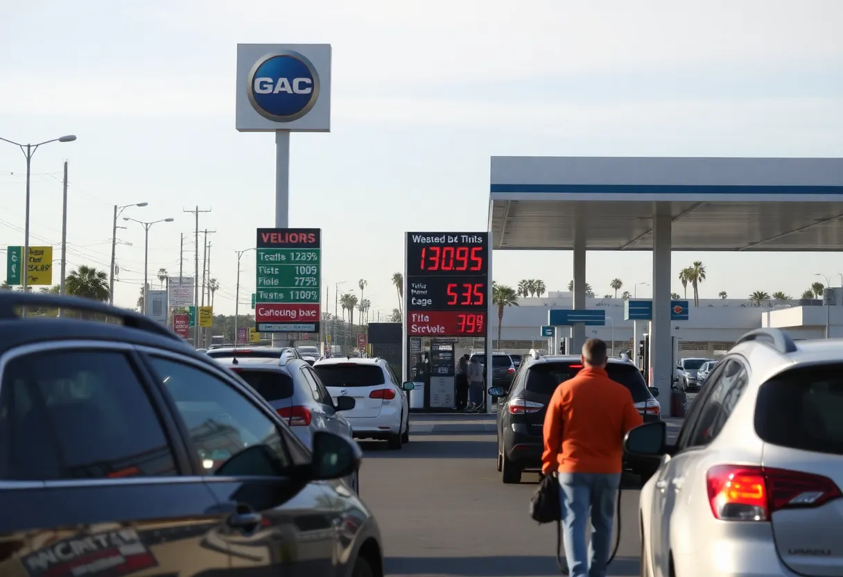 A gas station in California displaying high gas prices ahead of Labor Day weekend.
