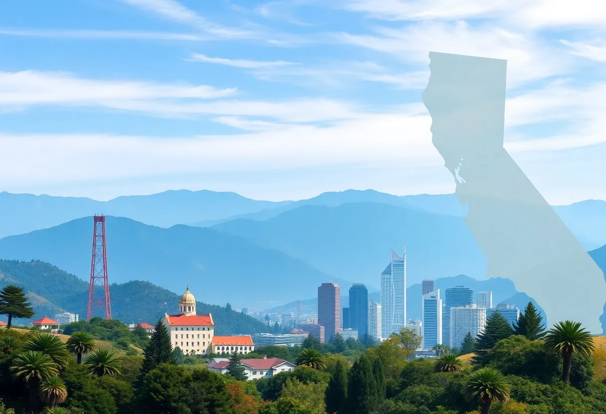 A collage of insurance company logos with California landscapes