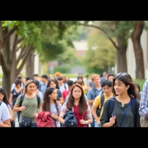 Diverse students at California State University campus.