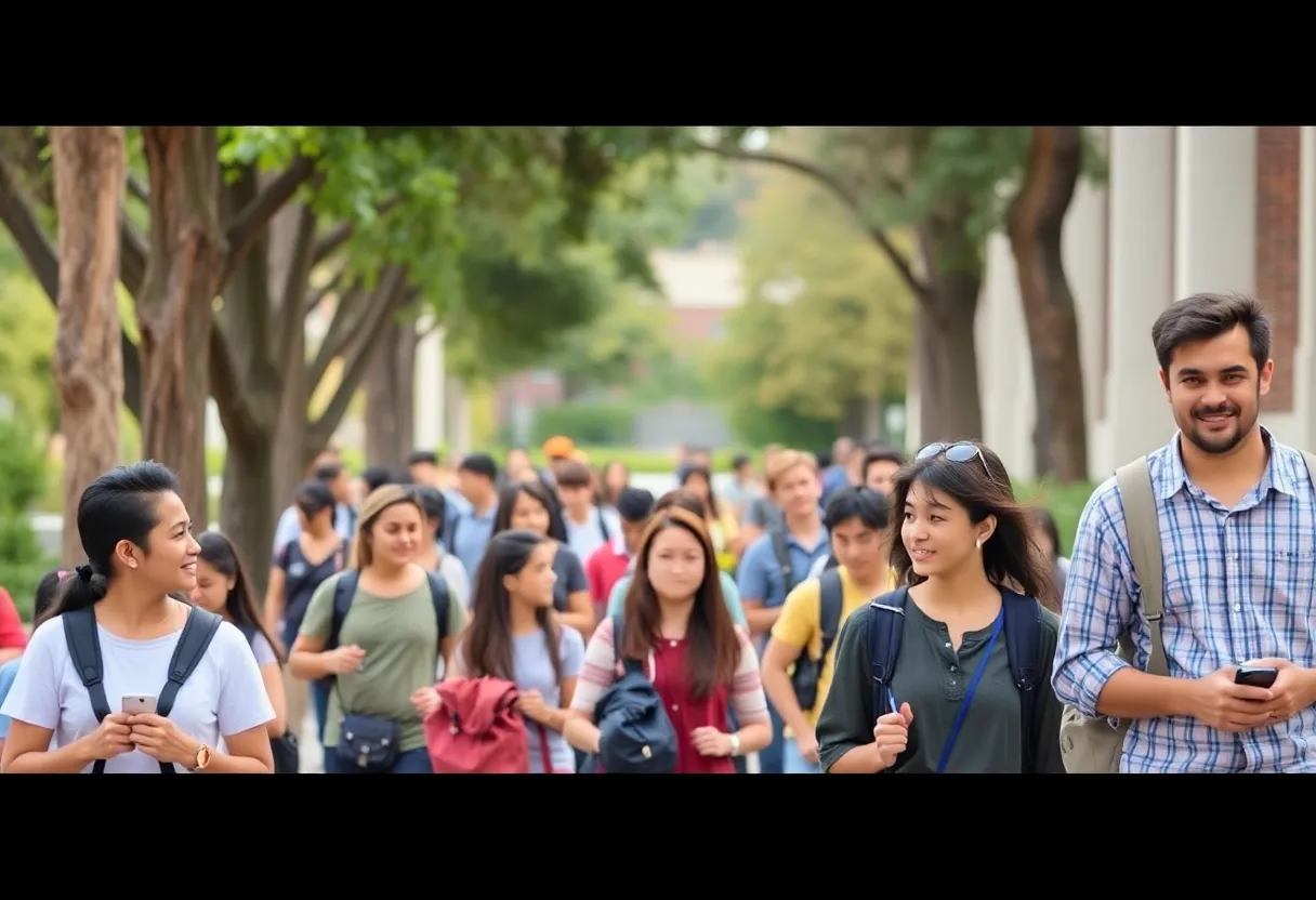 Diverse students at California State University campus.