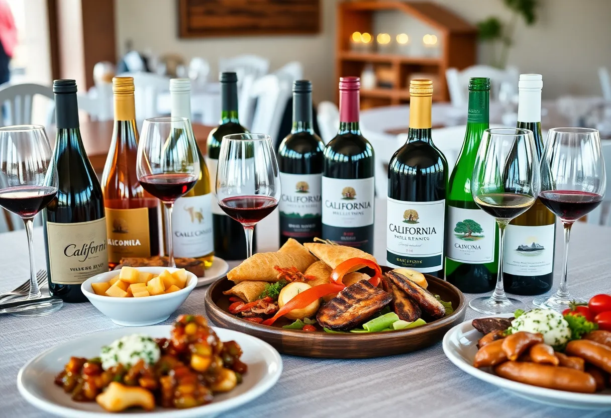 Table with California wines and food pairings at Cucina Enoteca