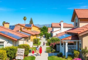 California neighborhood showcasing solar panels and energy-efficient homes