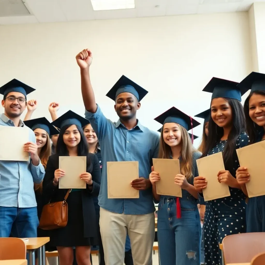 High school students celebrating their academic achievements