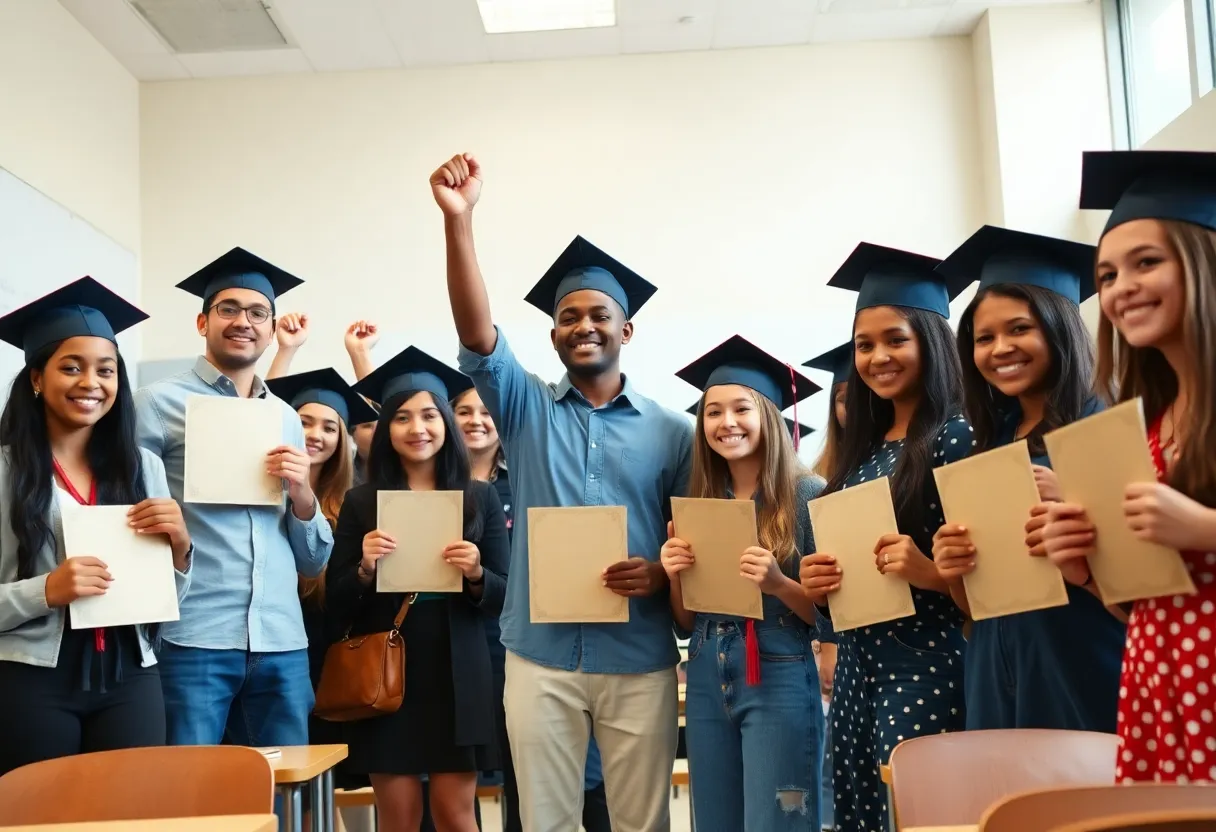 High school students celebrating their academic achievements
