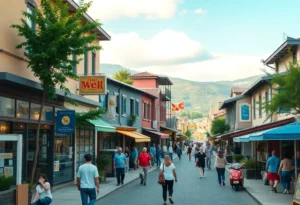 A vibrant business district in Cerritos showcasing local enterprises and community engagement.