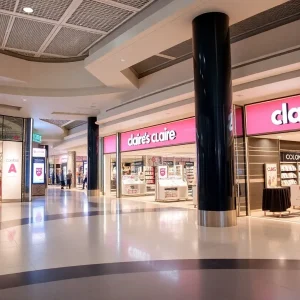Empty Claire's store in a shopping mall