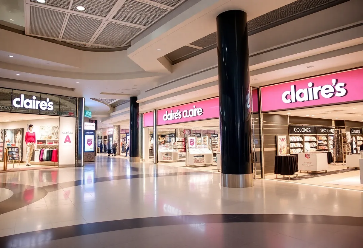Empty Claire's store in a shopping mall