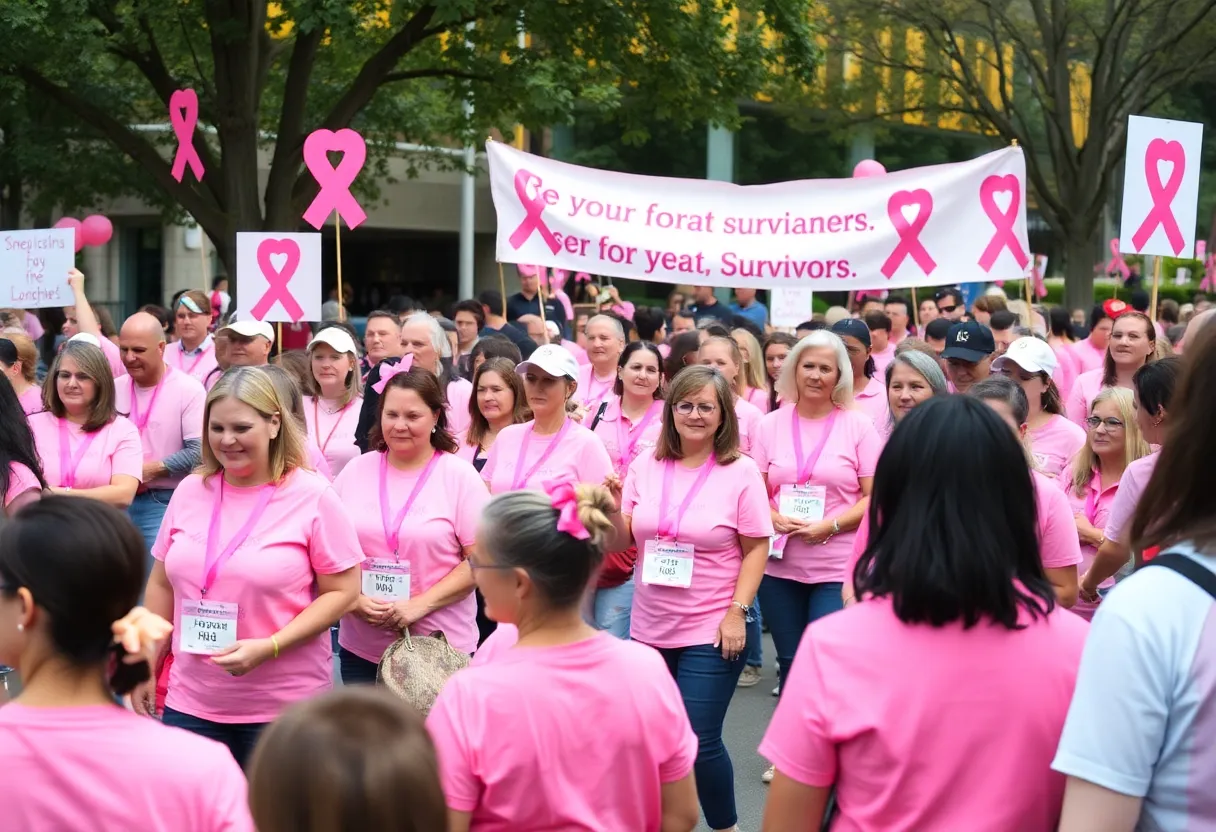 Participants at the More Than Pink Walk showing support for breast cancer awareness.