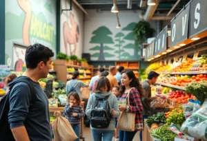 Families shopping at the new Community Market in Irvine