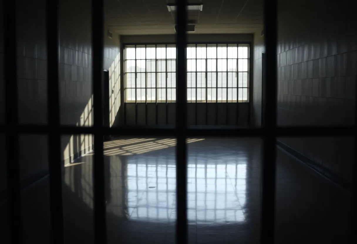 Interior view of a correctional facility with bars