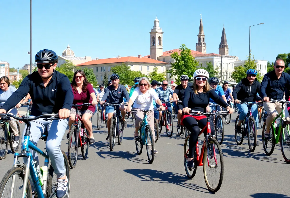 Participants enjoying the Community E-Bike Skills Course and Historical Bike Tour in Costa Mesa