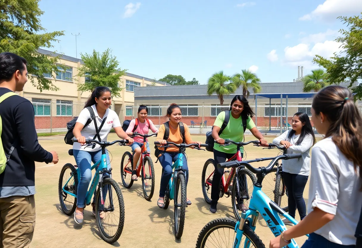 Community event participants practicing e-bike skills