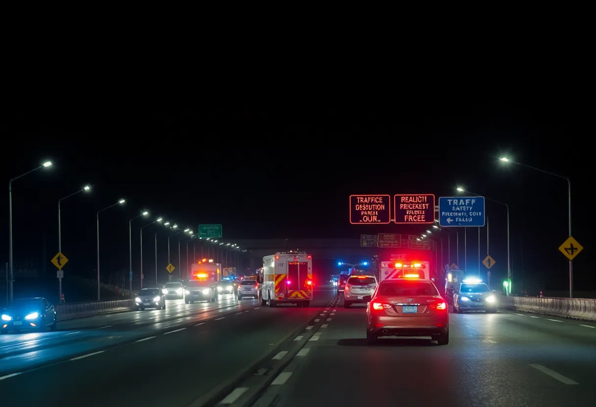 Emergency services responding to a traffic accident on Costa Mesa Freeway