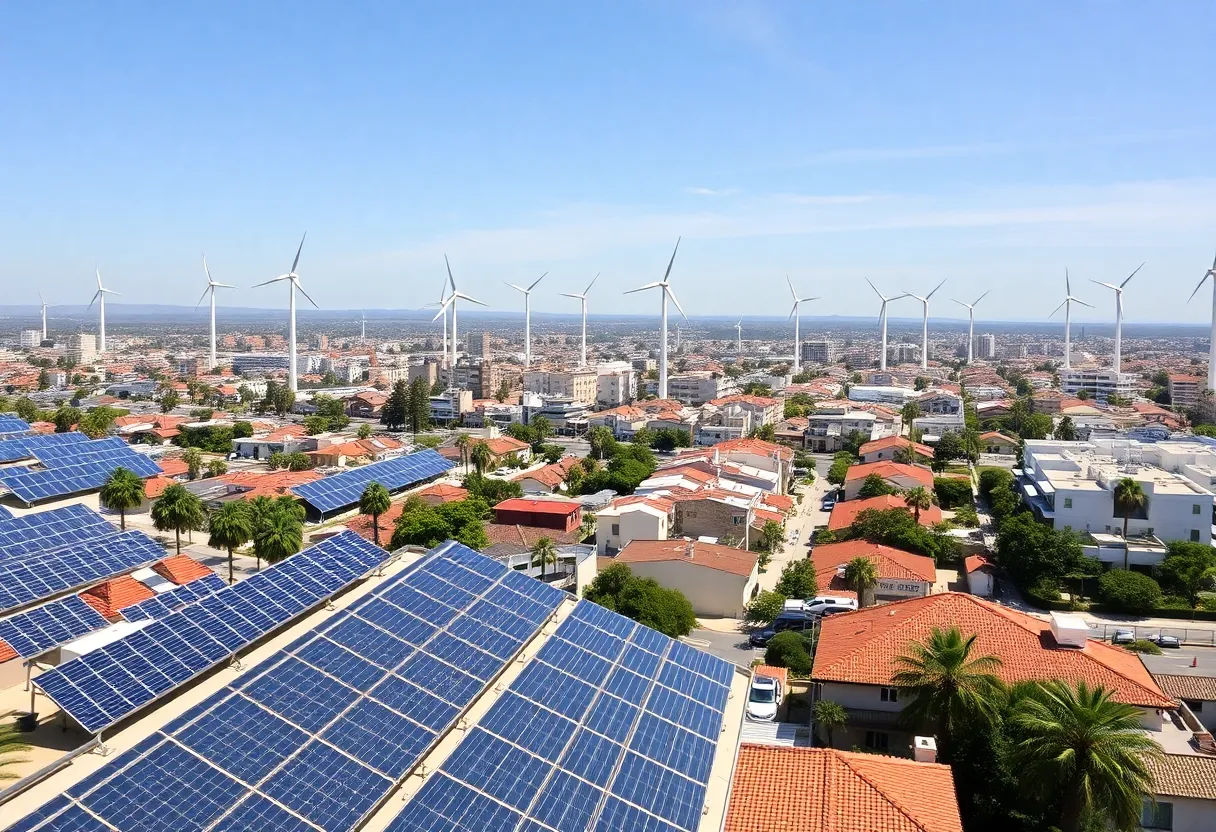 Cityscape of Costa Mesa showcasing renewable energy sources.