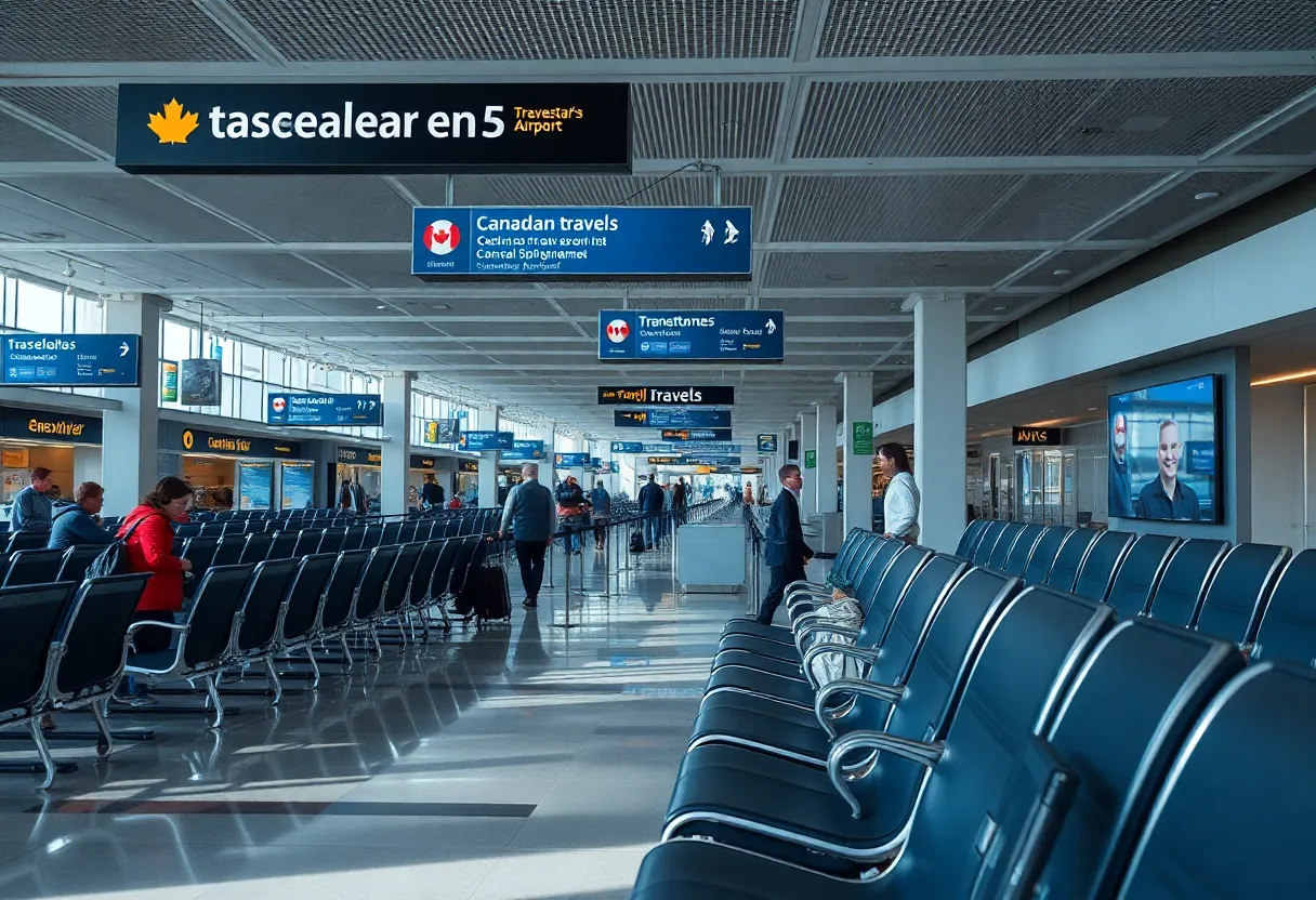 Nearly empty airport terminal illustrating decline in Canadian travel.