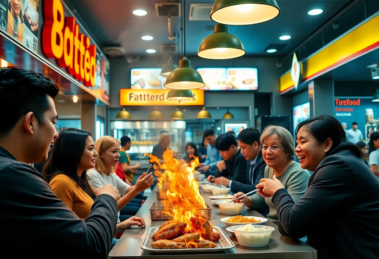 Customers enjoying El Pollo Loco fire-grilled chicken in a modern restaurant