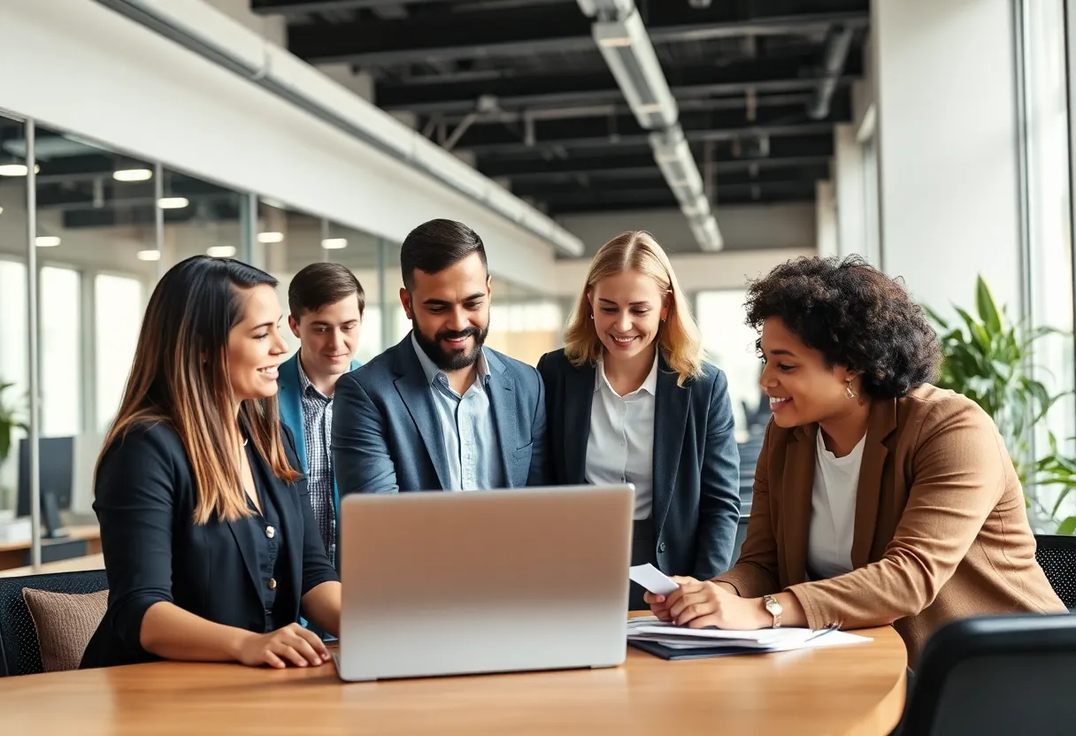 Employees working in an insurance office environment