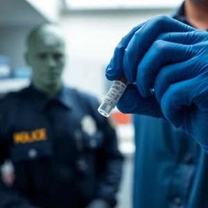 Forensic lab technician analyzing DNA evidence.