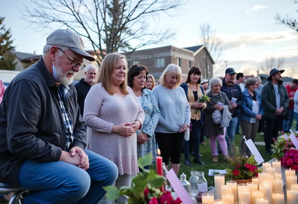 Community gathering with memorial candles in Helena